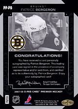 2007-2008 OPC Premier Penmanship PP-PB Patrice Bergeron