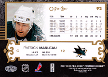 2007-2008 OPC Premier Regular Card 92 Patrick Marleau