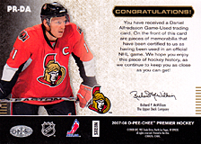 2007-2008 OPC Premier Remnants & Auto PR-DA Daniel Alfredsson