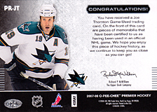2007-2008 OPC Premier Remnants & Auto PR-JT Joe Thornton