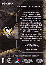 2007-2008 OPC Premier Remnants Quadruples PQ-CFMS Evgeni Malkin :: Jordan Staal  :: Marc-Andre Fleury  :: Sidney Crosby