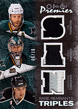 2007-2008 OPC Premier Remnants Triples PT-TNC Evgeni Nabokov :: Joe Thornton  :: Jonathan Cheechoo