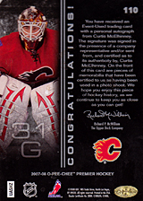 2007-2008 OPC Premier Rookies Card 110 Curtis McElhinney
