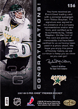 2007-2008 OPC Premier Rookies Card 156 Tobias Stephan