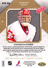2007-2008 OPC Premier Stitchings Auto APS-HA Dominik Hasek