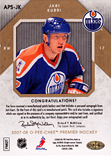 2007-2008 OPC Premier Stitchings Auto APS-JK Jari Kurri