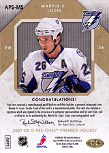 2007-2008 OPC Premier Stitchings Auto APS-MS Martin St. Louis