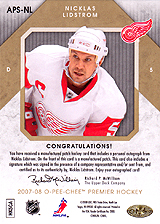2007-2008 OPC Premier Stitchings Auto APS-NL Nicklas Lidstrom