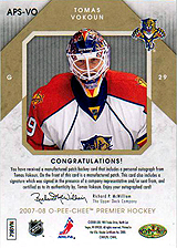 2007-2008 OPC Premier Stitchings Auto APS-VO Tomas Vokoun
