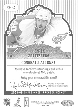 2008-2009 OPC Premier Stitchings PS-HZ Henrik Zetterberg