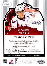 2008-2009 OPC Premier Stitchings PS-OV Alexander Ovechkin