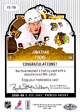2008-2009 OPC Premier Stitchings PS-TO Jonathan Toews
