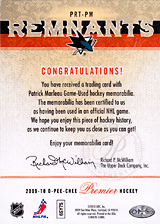 2008-2009 OPC Premier Remnants Triple PRT-PM Patrick Marleau
