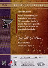 2008-2009 OPC Premier Signings PS-BA David Backes